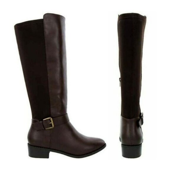 Rampage Shoes - Rampage Women's Ram-Ivey Tall Riding Faux Leather Boots Dark Brown Size 6.5M